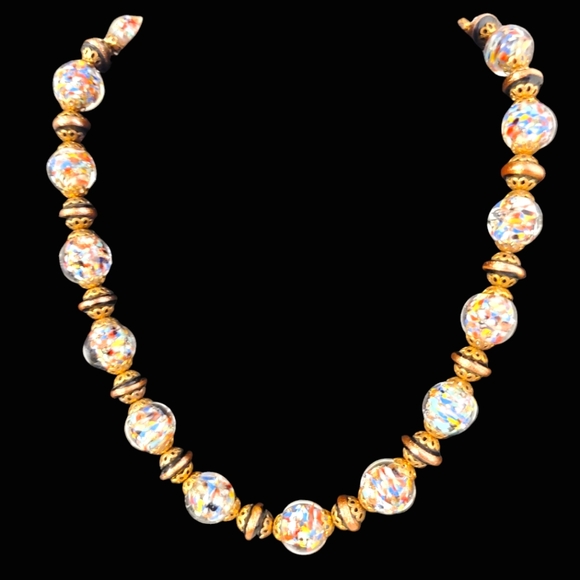 Murano Italian Speckled Glass Beaded Necklace, Cobalt Blue Aventurine Glass - Picture 2 of 7